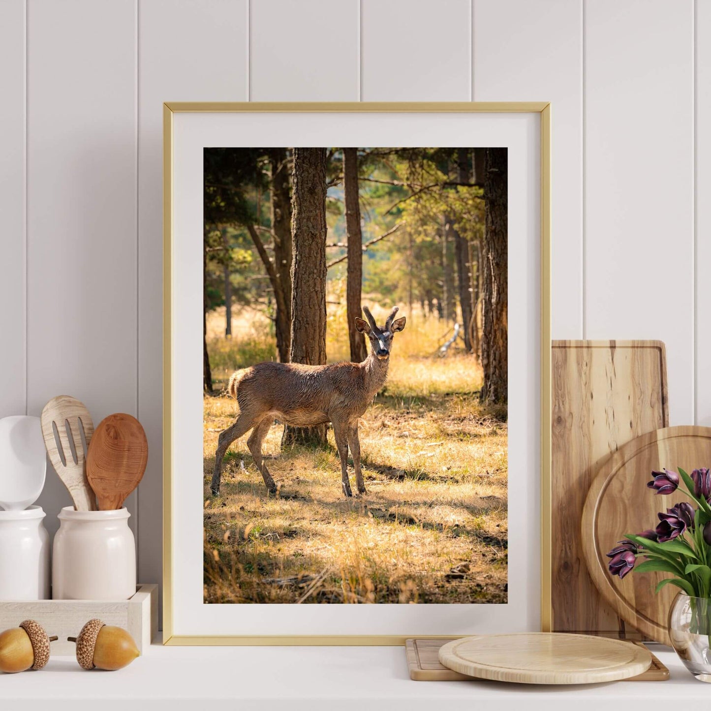 cadre-photo-biche-cuisine-bois